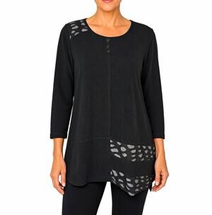 Yushi Black Patchwork Lagenlook Tunic Art to Wear Made in USA Size L Artsy